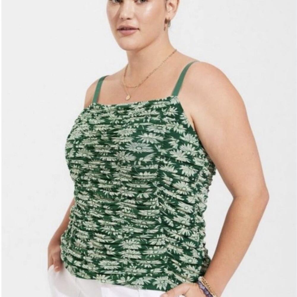 Torrid Womens Ditsy Floral Ruched Tank Plus Size 2X Stretch Smocked Cottagecore